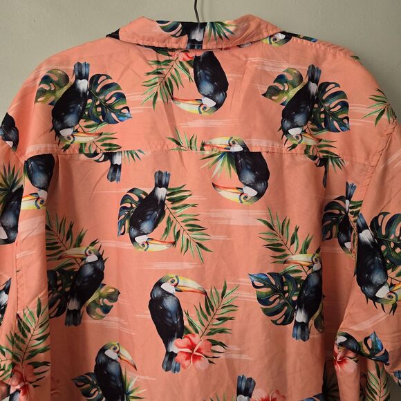 NWT Uzzi Amphibious Gear Hawaiian Button Up Shirt Toucan Coral Vaca Resort Beach - Picture 3 of 10